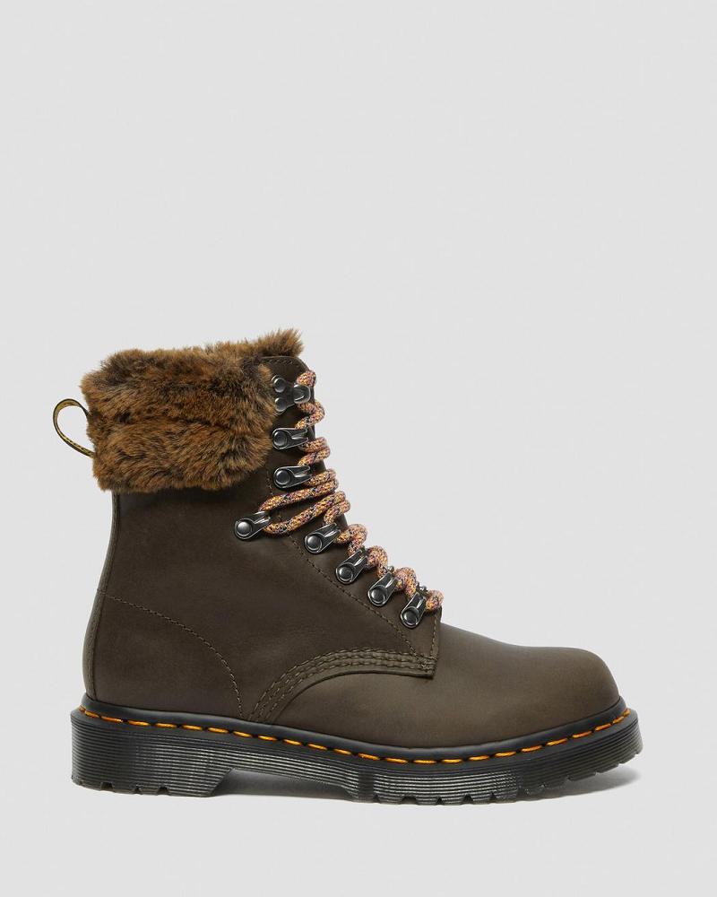 Dr Martens 1460 Serena Collar Faux Fur Forede Snørestøvler Dame Grå | DK 198VRW